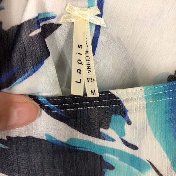 Anthro Lapis Blue White Pleat A-Line Floral Satin Hem Lined Skirt Sz M - Picture 7 of 8